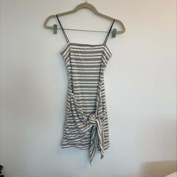 White Fox Striped Bodycon Mini Dress Tie Front Ribbed Size 6 - Picture 6 of 8